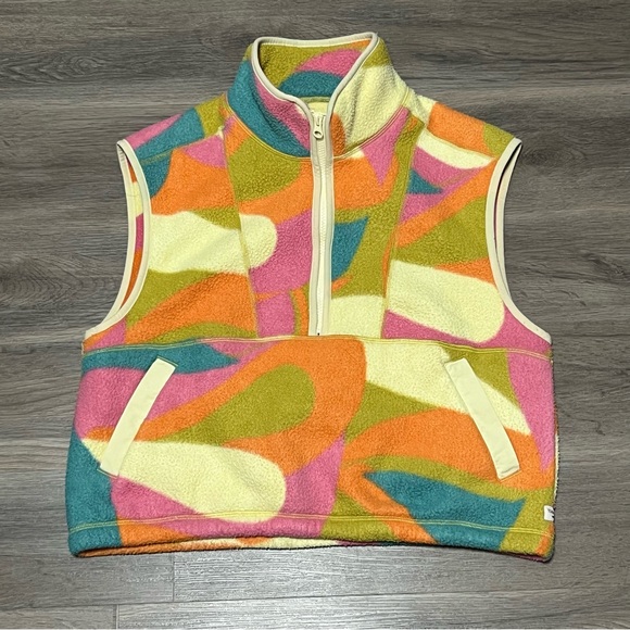 Toad&Co Jackets & Blazers - Toad & Co Medium Campo Fleece Vest Pink Green Half Zip Pockets Hike Outdoor Gorp